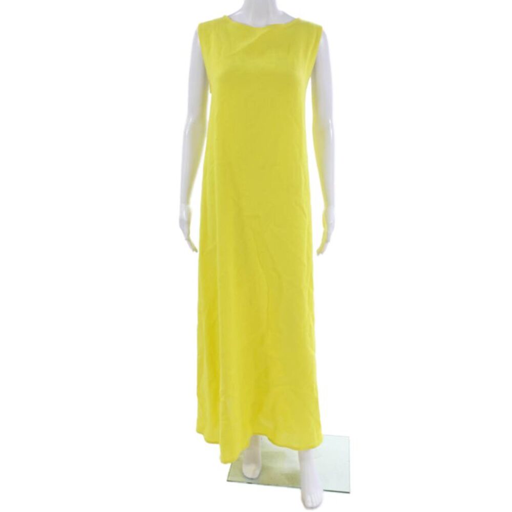 Dusan Women Yellow Linen Maxi Dress Boat Neck Sleeveless Pullover Size One Size